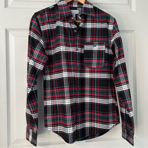 Free Assembly XS Plaid Long Sleeve Button Up Shirt, black, red, green, white